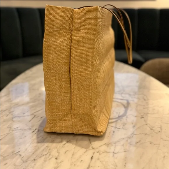 PRADA Straw Tote in Natural Yellow with Brown Logo - Picture 2 of 6